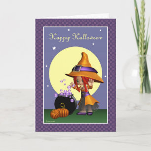 Cute Witch Happy Halloween Greeting Card