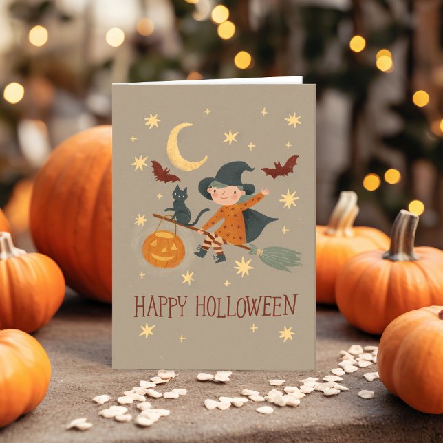 Cute Witch Happy Halloween  Note Card (Creator Uploaded)