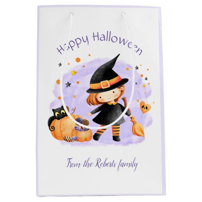 Cute Witch Happy Halloween Personalized Gift Bag (Front)
