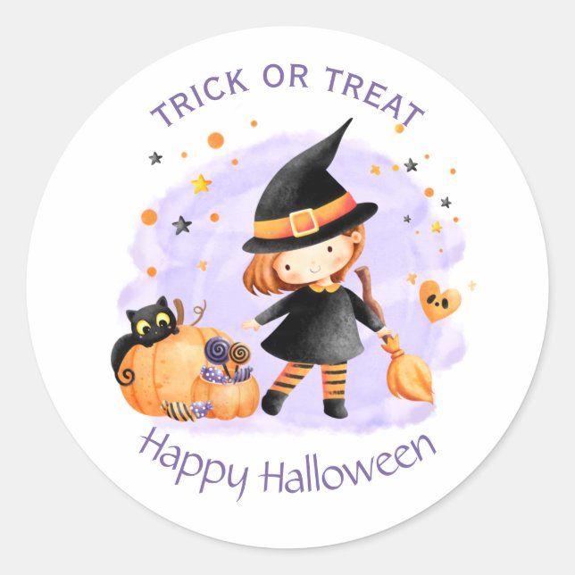 Cute Witch Happy Halloween Stickers (Front)
