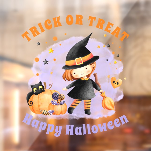 Cute Witch Happy Halloween Window Cling (Sheet 2)