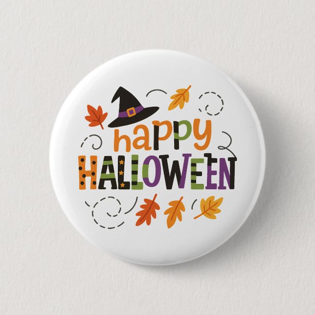 Cute Witch Hat Happy Halloween Party 2 Inch Round Button (Front)