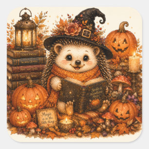 Cute Witch Hedgehog Autumn Magic Spells Square Sticker