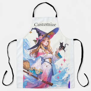 Cute Witch Holding Black Cat Thunder_Cove  Apron