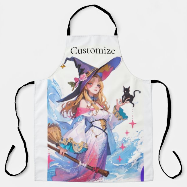 Cute Witch Holding Black Cat Thunder_Cove  Apron (Front)