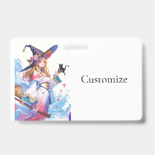 Cute Witch Holding Black Cat Thunder_Cove Badge