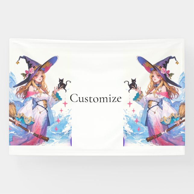 Cute Witch Holding Black Cat Thunder_Cove  Banner (Horizontal)