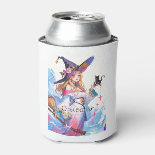 Cute Witch Holding Black Cat Thunder_Cove  Can Cooler