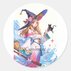 Cute Witch Holding Black Cat Thunder_Cove  Classic Round Sticker