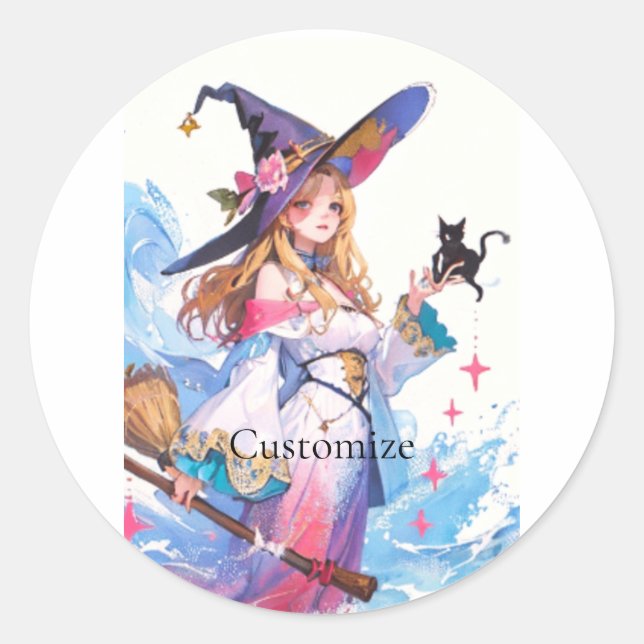 Cute Witch Holding Black Cat Thunder_Cove  Classic Round Sticker (Front)