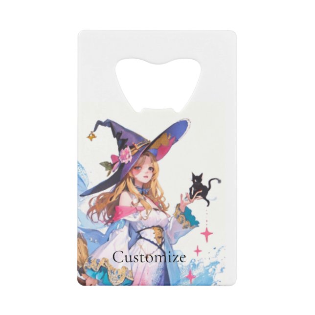 Cute Witch Holding Black Cat Thunder_Cove  Credit Card Bottle Opener (Front)