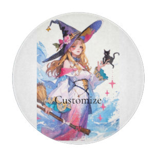 Cute Witch Holding Black Cat Thunder_Cove Cutting Board