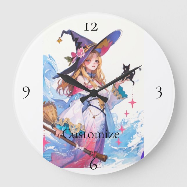 Cute Witch Holding Black Cat Thunder_Cove  Large Clock (Front)