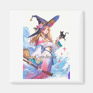 Cute Witch Holding Black Cat Thunder_Cove  Magnet