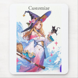 Cute Witch Holding Black Cat Thunder_Cove Mouse Pad