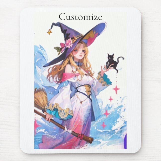 Cute Witch Holding Black Cat Thunder_Cove  Mouse Pad (Front)