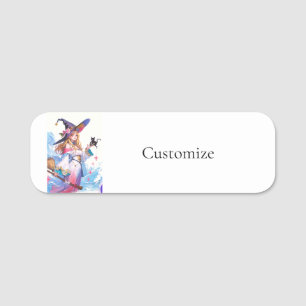 Cute Witch Holding Black Cat Thunder_Cove  Name Tag