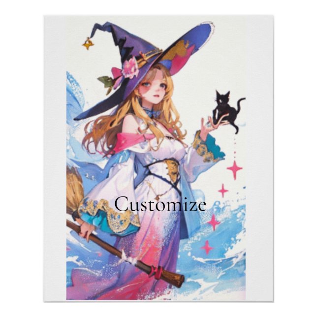 Cute Witch Holding Black Cat Thunder_Cove  Poster (Front)