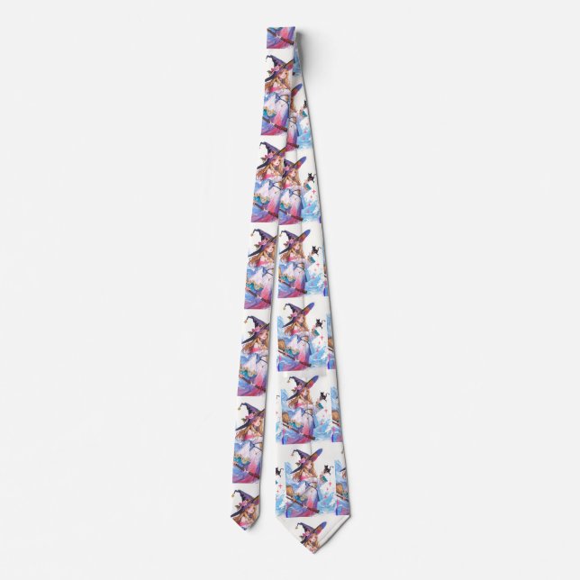 Cute Witch Holding Black Cat Thunder_Cove  Tie (Back)