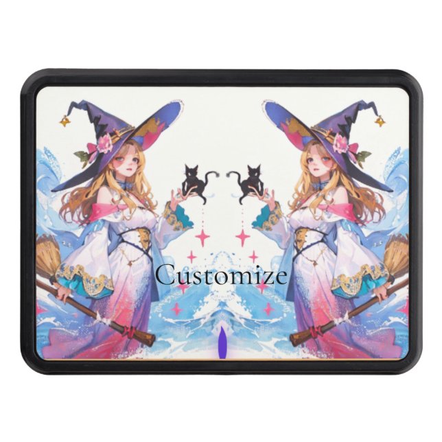 Cute Witch Holding Black Cat Thunder_Cove  Trailer Hitch Cover (Front)
