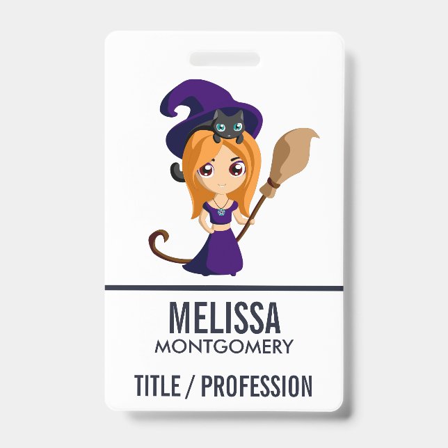 Cute Witch in Purple Hat Halloween Badge (Front)