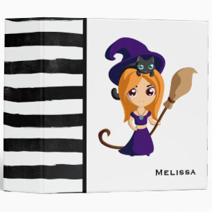 Cute Witch in Purple Hat Halloween Binder