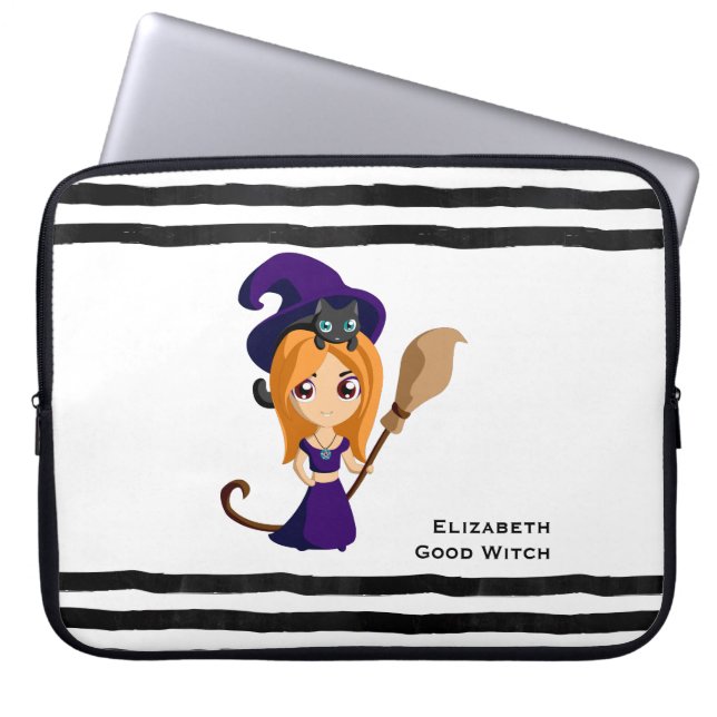 Cute Witch in Purple Hat Halloween Laptop Sleeve (Front)