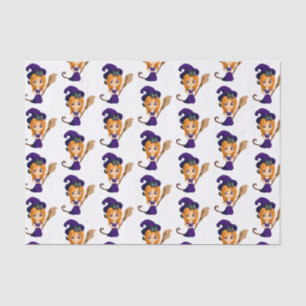 Cute Witch in Purple Hat Halloween Pattern Tissue Paper