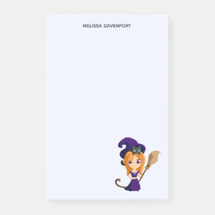 Cute Witch in Purple Hat Halloween Post-it Notes