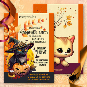 Cute Witch Kids' Birthday Halloween Party Invitation