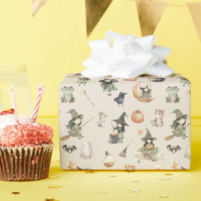 Cute Witch Kids Halloween Birthday Wrapping Paper (Birthday Party)