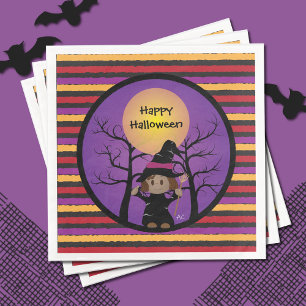 Cute Witch Kids Halloween Party Paper Napkins
