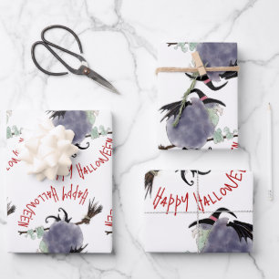 Cute Witch on her broomstick Halloween 3xWPS Wrapping Paper Sheet