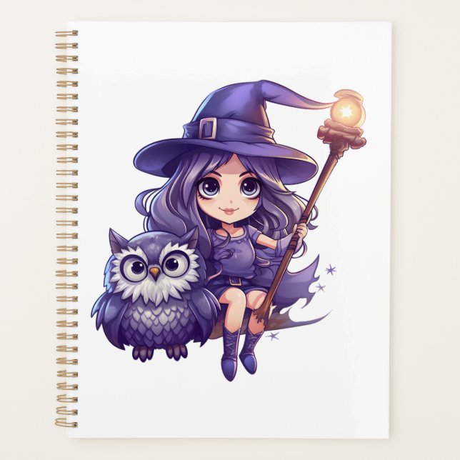 Cute Witch & Owl Design - Adorable Halloween Style Planner (Front)