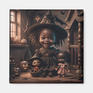 Cute Witch Playing With her Dolls Magnet