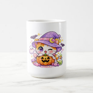 Cute Witch Pumpkin Kitty – Kawaii Halloween Cat Coffee Mug