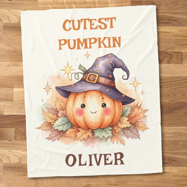 Cute Witch Pumpkin with Fall Leaves Fleece Blanket (Creator Uploaded)