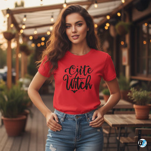 Cute Witch Red Womens Halloween  T-Shirt