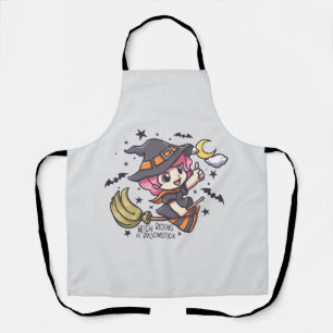 Cute Witch Riding A Broomstick Apron