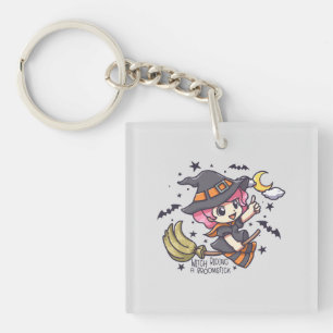 Cute Witch Riding A Broomstick Keychain