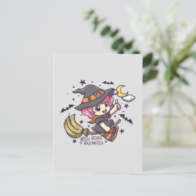 Cute Witch Riding A Broomstick Postcard (Standing Front)