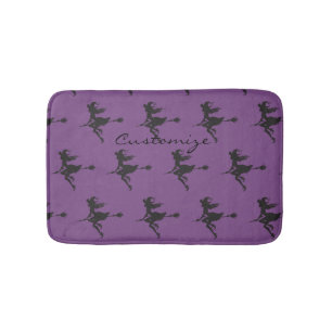 Cute Witch Riding Broom Thunder_Cove Halloween Bath Mat