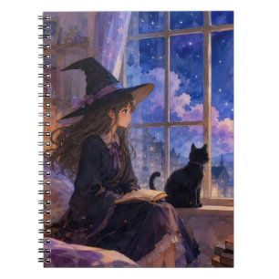 Cute Witch Stargazing Spiral Notebook