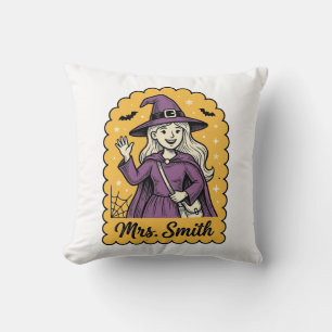 Cute Witch Teacher Mrs Smith Vintage Halloween Des Throw Pillow
