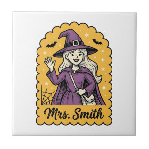 Cute Witch Teacher Mrs Smith Vintage Halloween Des Tile