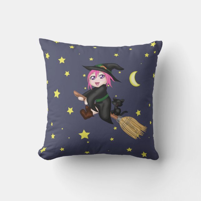 Cute Witch Throw Pillow (Front)