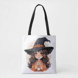 Cute Witch Tote Bag Cozy Autumn Aesthetic Hall