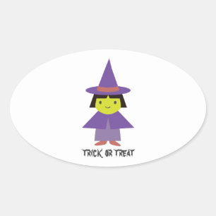Cute Witch - Trick or Treat Oval Sticker