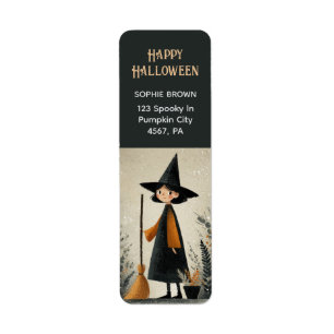 Cute Witch Whimsical Halloween Return Address