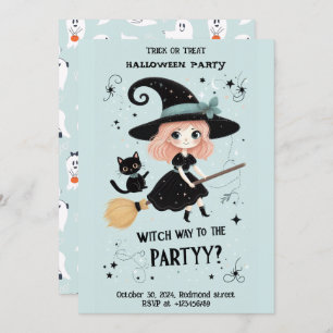 Cute witch with Halloween Pun party Invitation